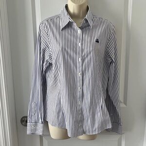 Brooks Brothers White and Navy Vertical Stripe Button-Down Shirt